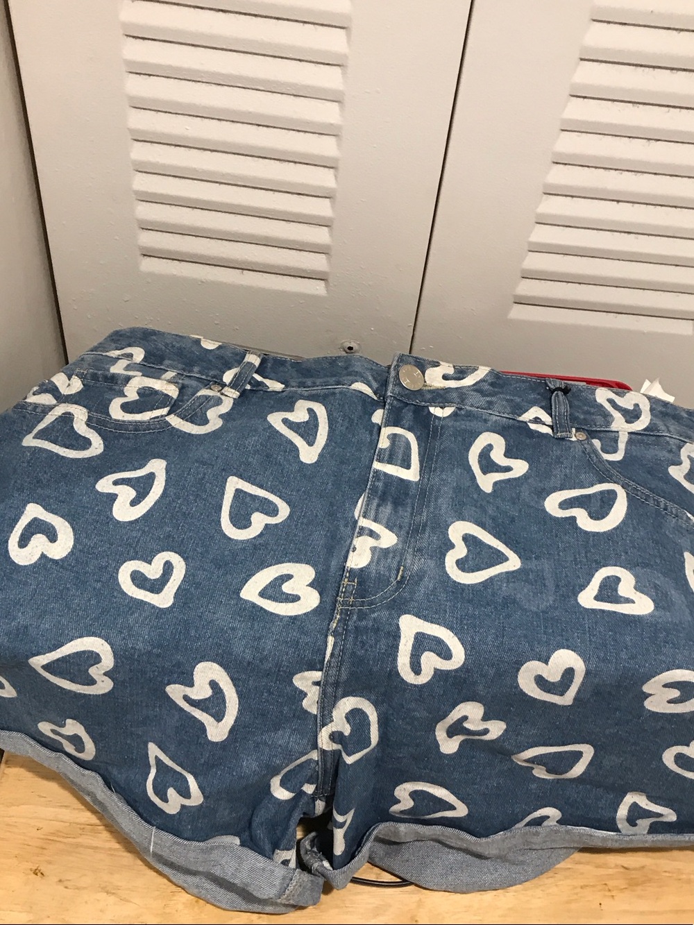 Kids Blue Denim Shorts with White Heart Print